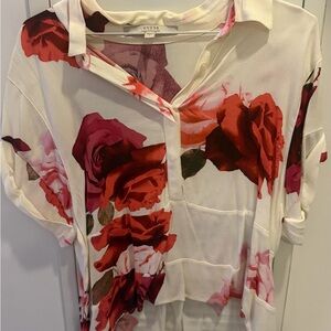 Guess Women's Blouse with Red and Pink Floral Design